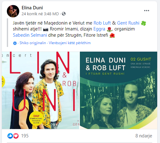 Nga sot, deri në 2 gusht, Elina Duni, në turne në Maqedoninë e Veriut