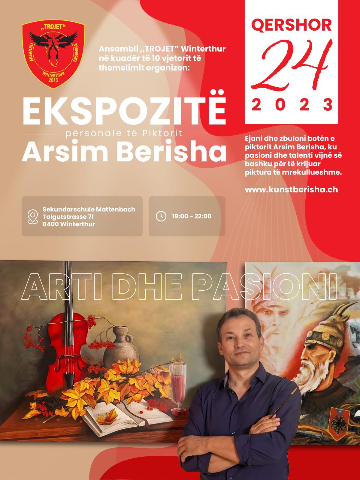 Ekspozitë e piktorit Arsim Berisha në 10-vjetorin e ansamblit “Trojet”