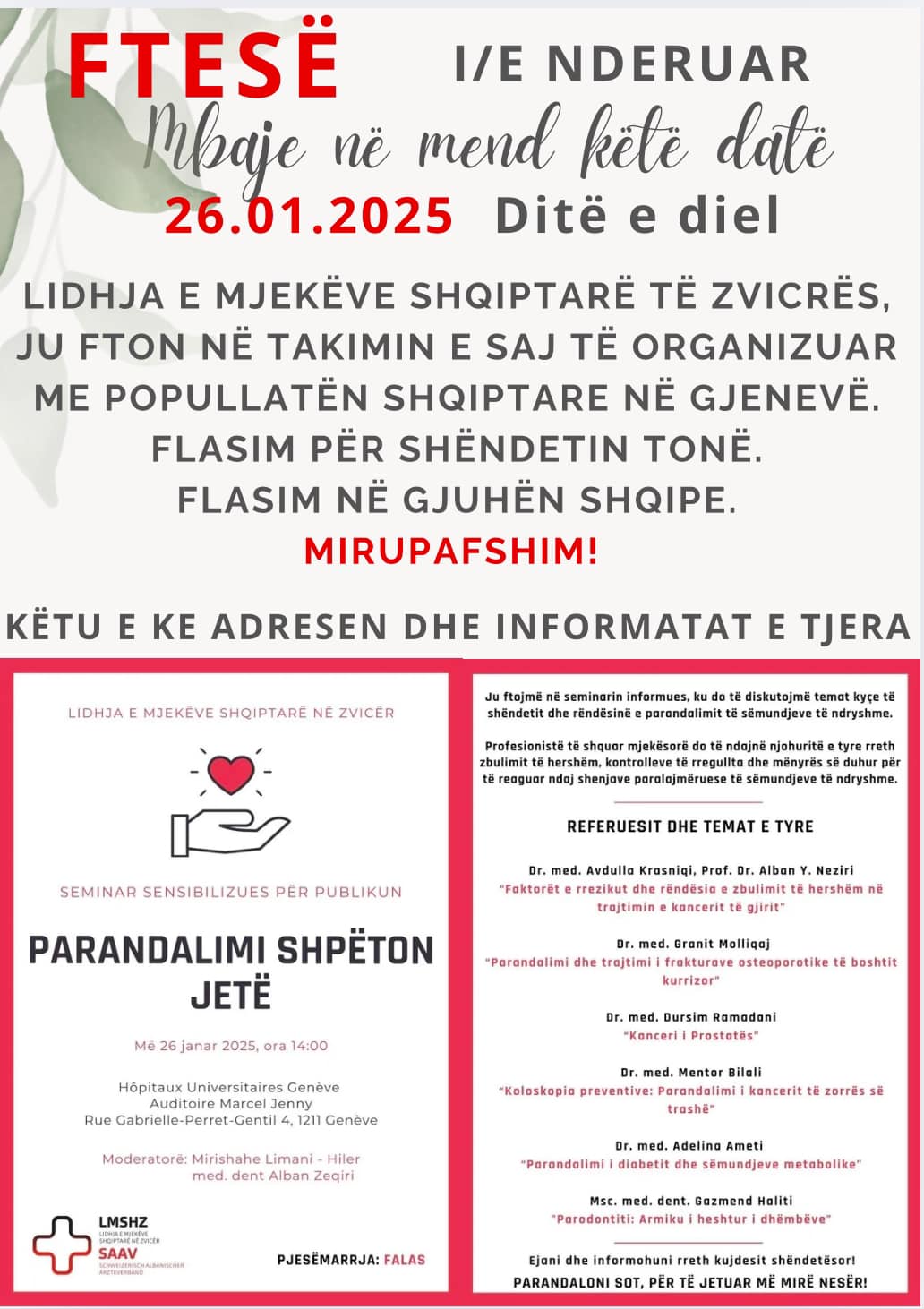 Simpozium me ligjërata mjekësore në Gjenevë