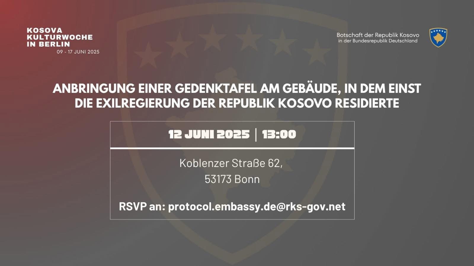 Ceremonia e zbulimit të pllakatës në ndërtesën ku ishte e vendosur Qeveria në ekzil të Kosovës në qytetin e Bonn-it