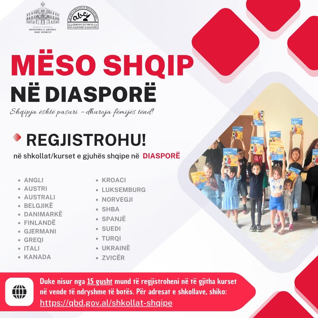 Mëso shqip në diasporë  Regjistrimet hapen në shumë shtete