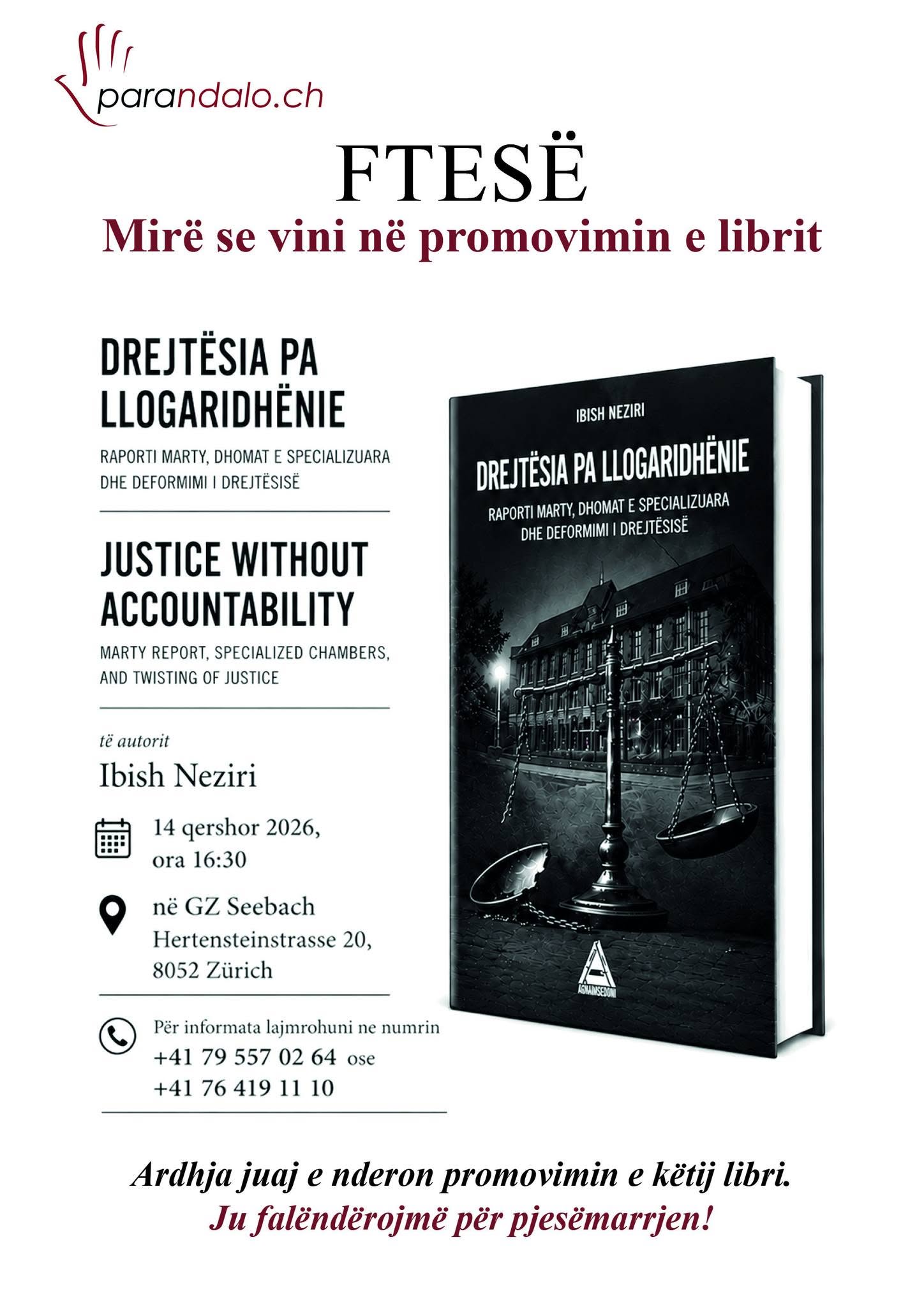 Në Cyrih promovohet libri  Drejtësia pa llogaridhënie  i Ibish Nezirit